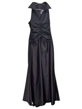 Vintage Tadashi Shoji Black Ruched Bodice Collared Evening Dress Size 6
